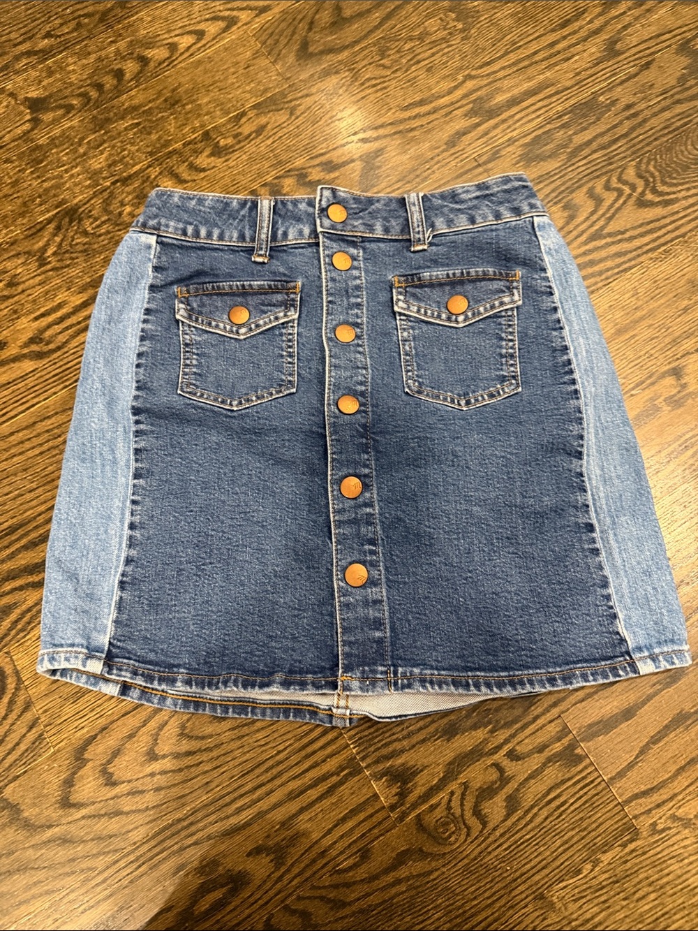 Madewell Two-Tone Blue Denim Button-Front Mini Skirt